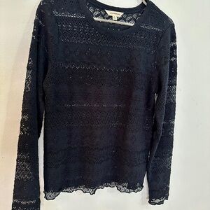 Lucky Brand Black Crochet Lace Long Sleeve Top